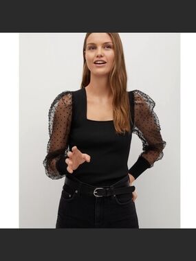 Black Long-sleeved plumeti top | MANGO